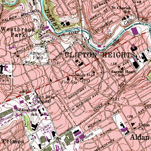Topographic Map of Clifton Heights Borough Hall, PA