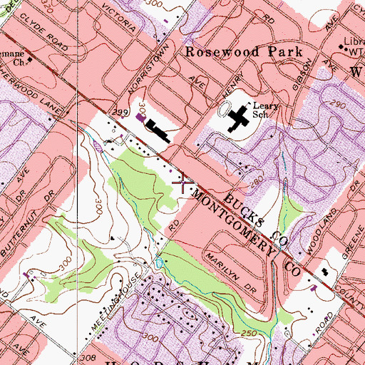 Topographic Map of Bucks-Montgomery Baptist Church, PA