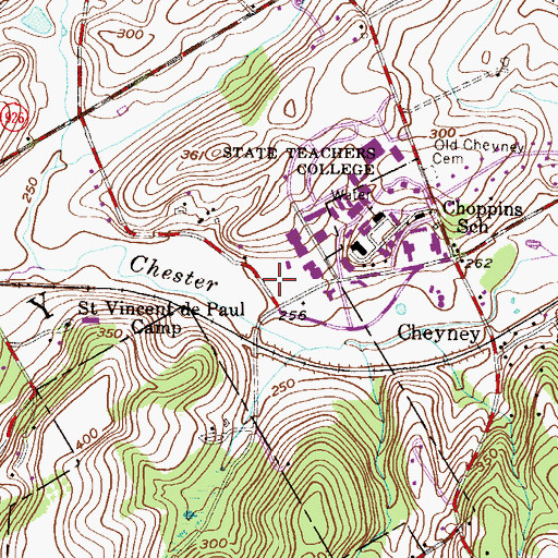 Topographic Map of Cheyney University of Pennsylvania Athletic Fields, PA