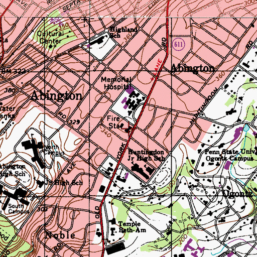 Topographic Map of Abington Township Police Station, PA