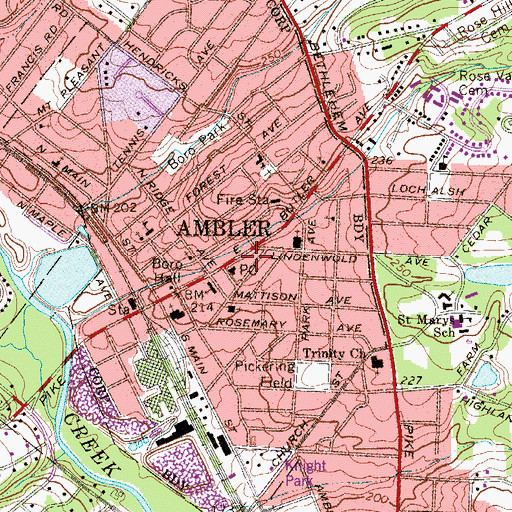 Topographic Map of Ambler Borough Hall, PA