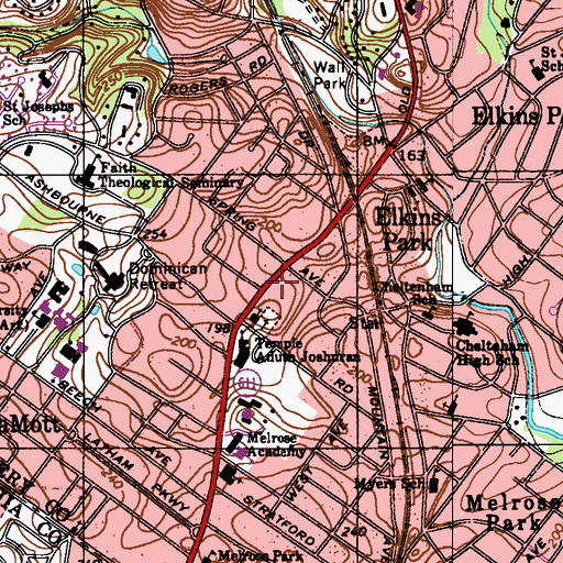 Topographic Map of Ashbourne School, PA