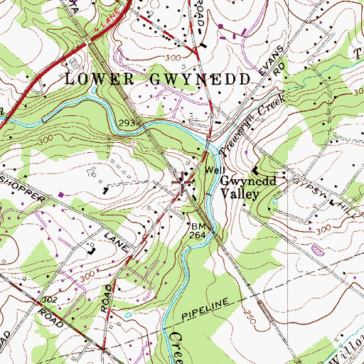 Topographic Map of Gwynedd Valley Station, PA