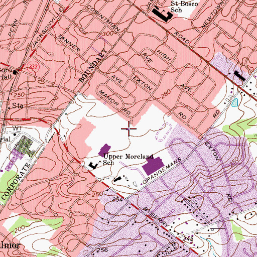 Topographic Map of Hatboro Primitive Methodist Church, PA