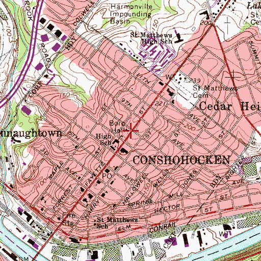 Topographic Map of Conshohocken Borough Hall, PA