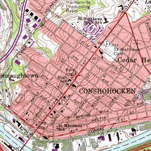 Topographic Map of Conshohocken Police Station, PA