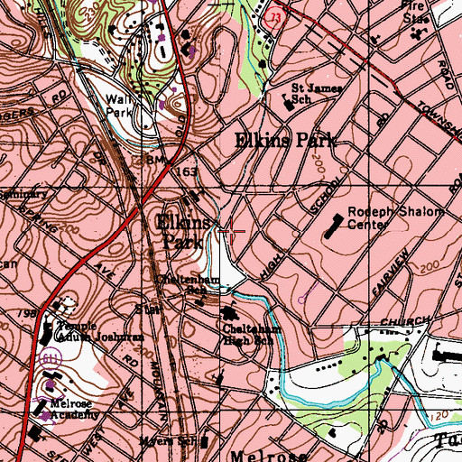 Topographic Map of Elkins Park Library, PA