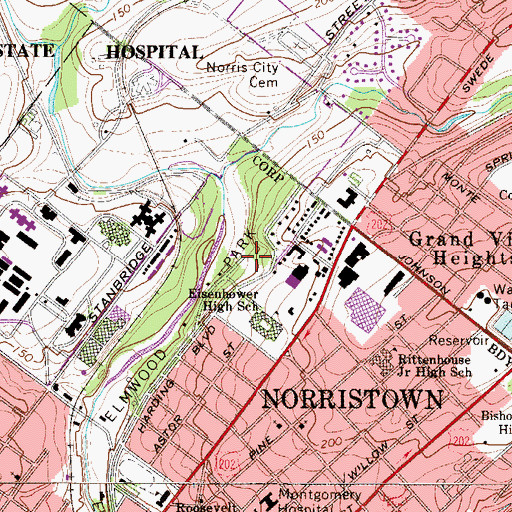 Topographic Map of Elmwood Park Zoo, PA