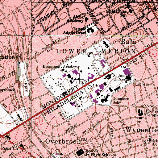 Topographic Map of Episcopal Academy Church, PA