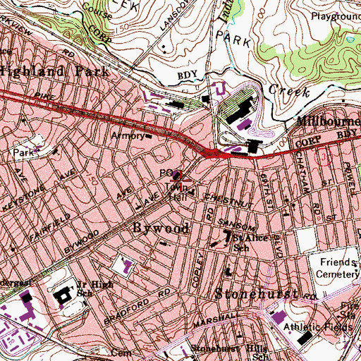 Topographic Map of Fairfield Avenue Station, PA