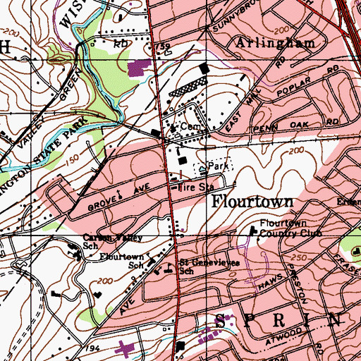 Topographic Map of Flourtown Fire Company Station 6, PA