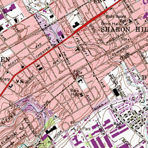 Topographic Map of Folcroft Station, PA