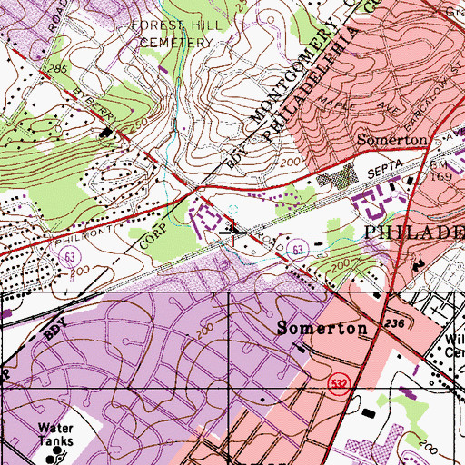 Topographic Map of Forrest Hills Station, PA
