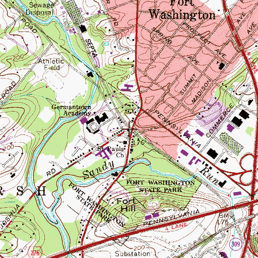 Topographic Map of Fort Washington Station, PA
