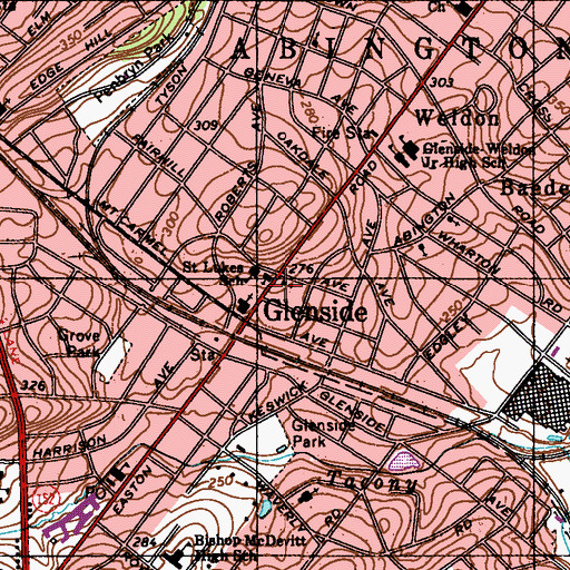 Topographic Map of Glenside Methodist Church, PA