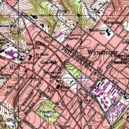 Topographic Map of Gravers Station, PA