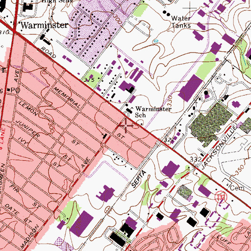 Topographic Map of Greater Warminster Chamber of Commerce, PA
