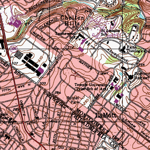 Topographic Map of Lynnewood Gardens, PA