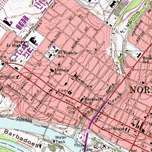 Topographic Map of Marshall Street Elementary School, PA