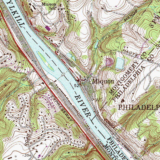 Topographic Map of Miquon Station, PA