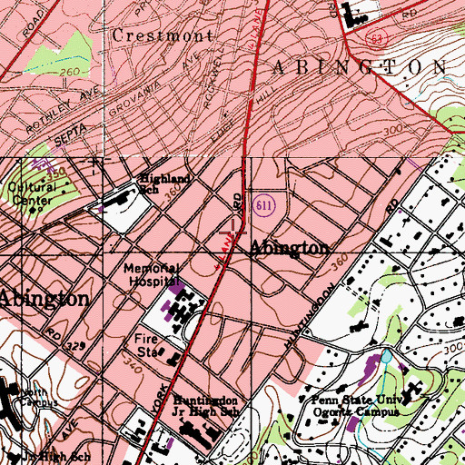 Topographic Map of Montgomery County District Courthouse, PA
