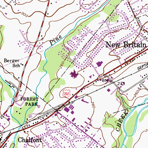Topographic Map of Shoppes at Towne Center Shopping Center, PA