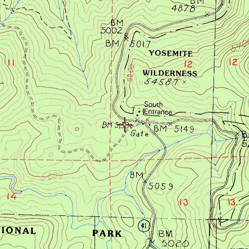 Topographic Map of South Entrance, CA