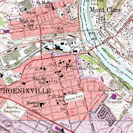 Topographic Map of Phoenixville Borough Hall, PA