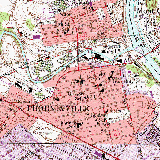 Topographic Map of Phoenixville Post Office, PA