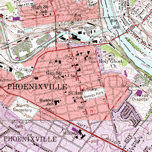 Topographic Map of Public Library of Phoenixville, PA