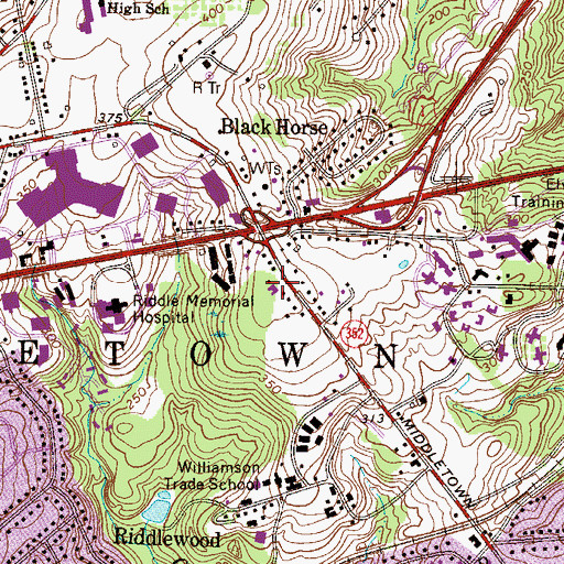 Topographic Map of Riddle Glen, PA