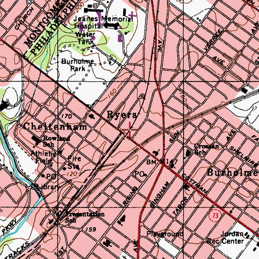Topographic Map of Ryers Station, PA