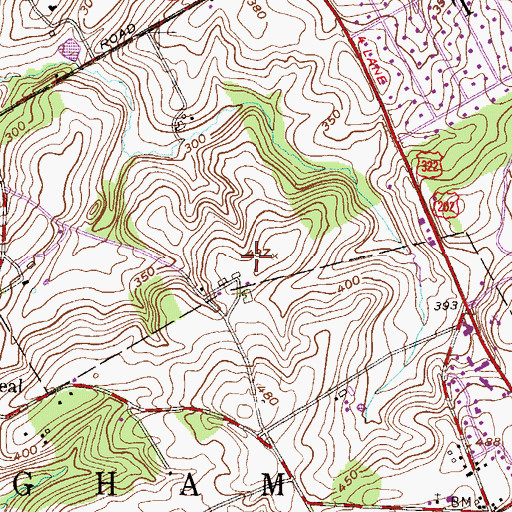 Topographic Map of Thornbury Knoll, PA