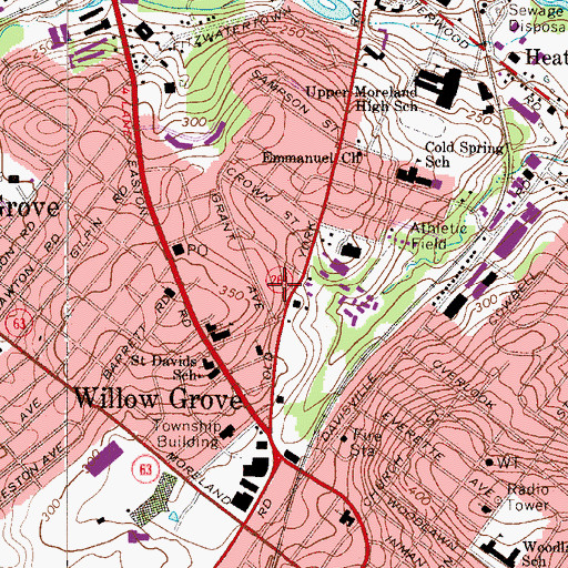 Topographic Map of Upper Moreland Township Hall, PA