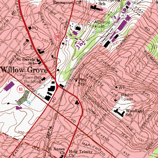 Topographic Map of Willow Grove Fire Company Station 10, PA