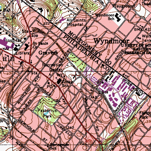 Topographic Map of Water Tower Community Center, PA