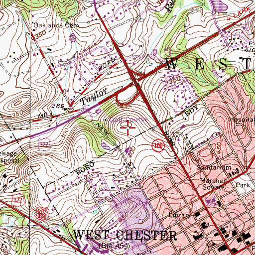 Topographic Map of West Chester Country Club, PA
