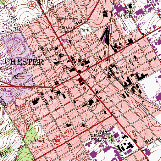 Topographic Map of West Chester Courthouse, PA