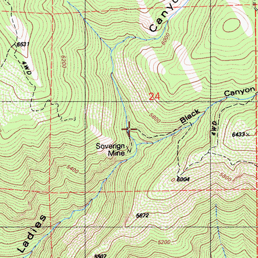 Topographic Map of Sovereign Mine, CA
