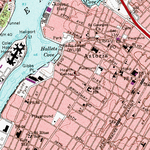 Topographic Map of Astoria Health Center Playground, NY