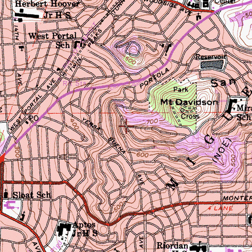 Topographic Map of Sherwood Forest, CA