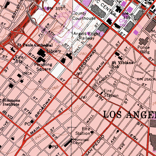 Topographic Map of Los Angeles Center Studios, CA