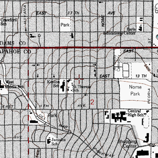 Topographic Map of Aurora Heights, CO