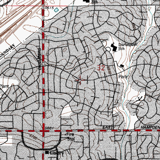 Topographic Map of Meadowood, CO