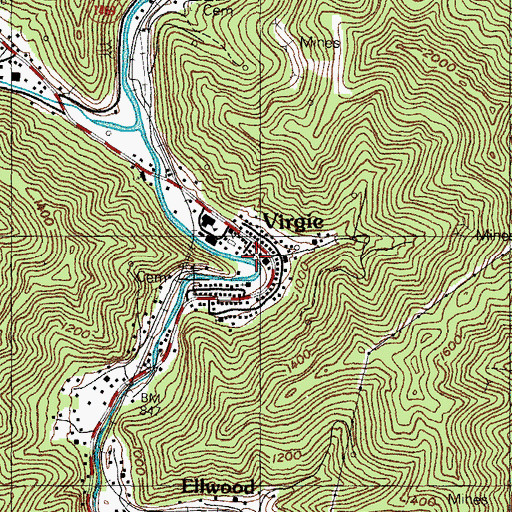 Topographic Map of Adkins Branch, KY
