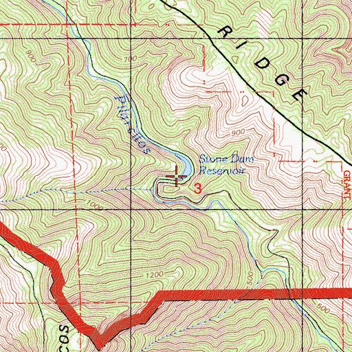Topographic Map of Stone Dam Reservoir, CA
