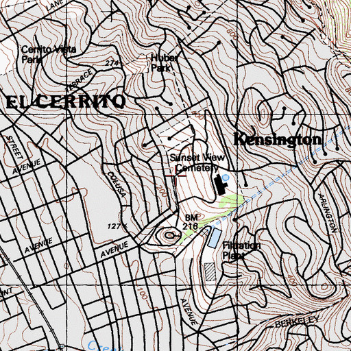 Topographic Map of Sunset View Cemetery, CA