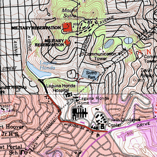 Topographic Map of Sutro Reservoir, CA