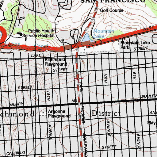 Topographic Map of Sutro Elementary School, CA