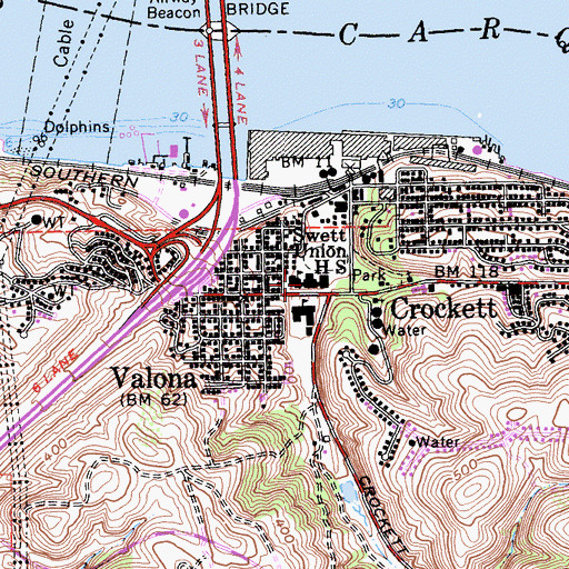 Topographic Map of John Swett High School, CA